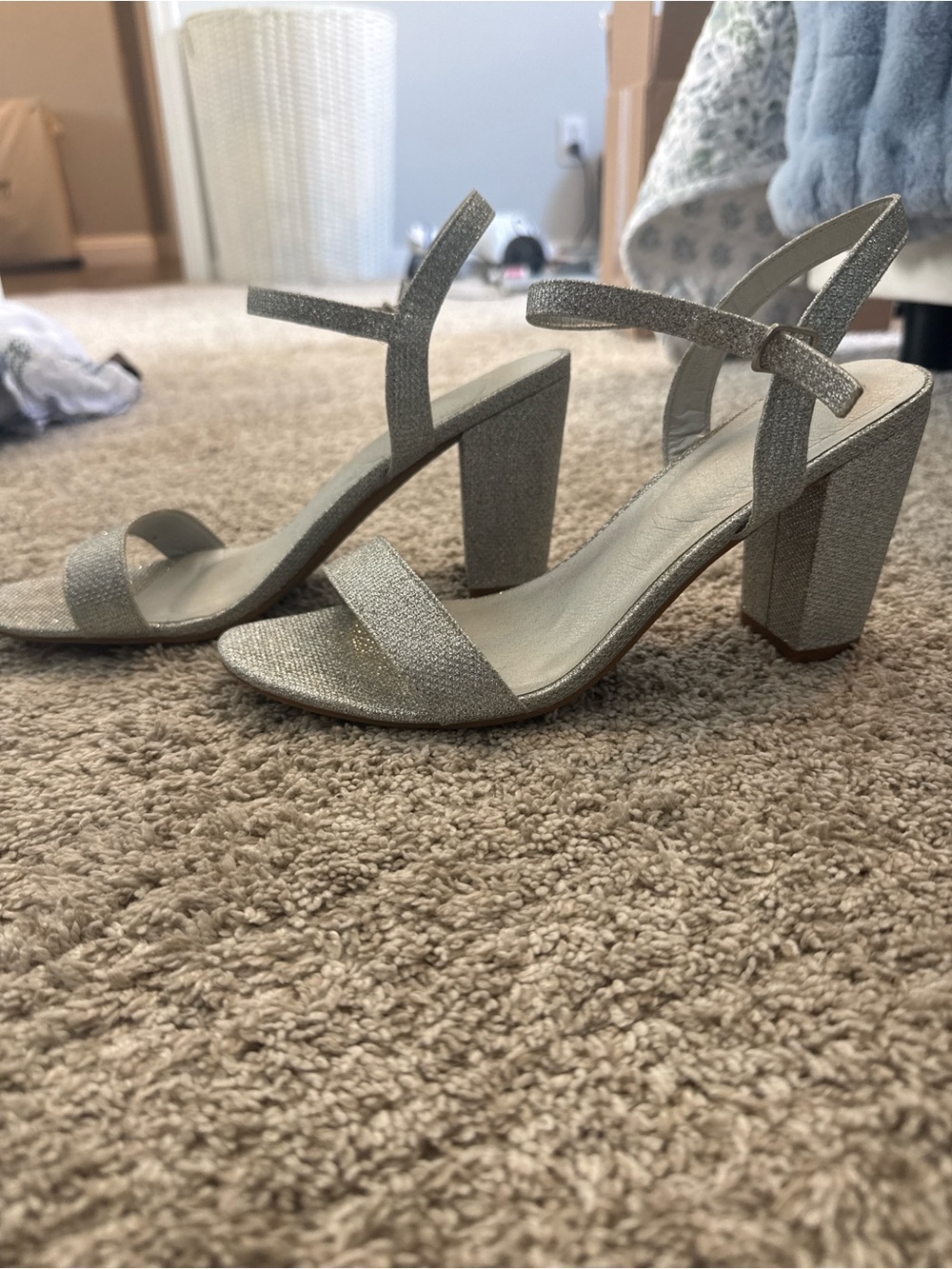 Amazon Silver Glitter Block Heel Sandals
